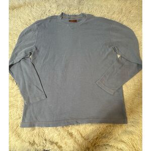 Orvis crew neck long sleeve waffle thermal blue  pullover shirt XL,L